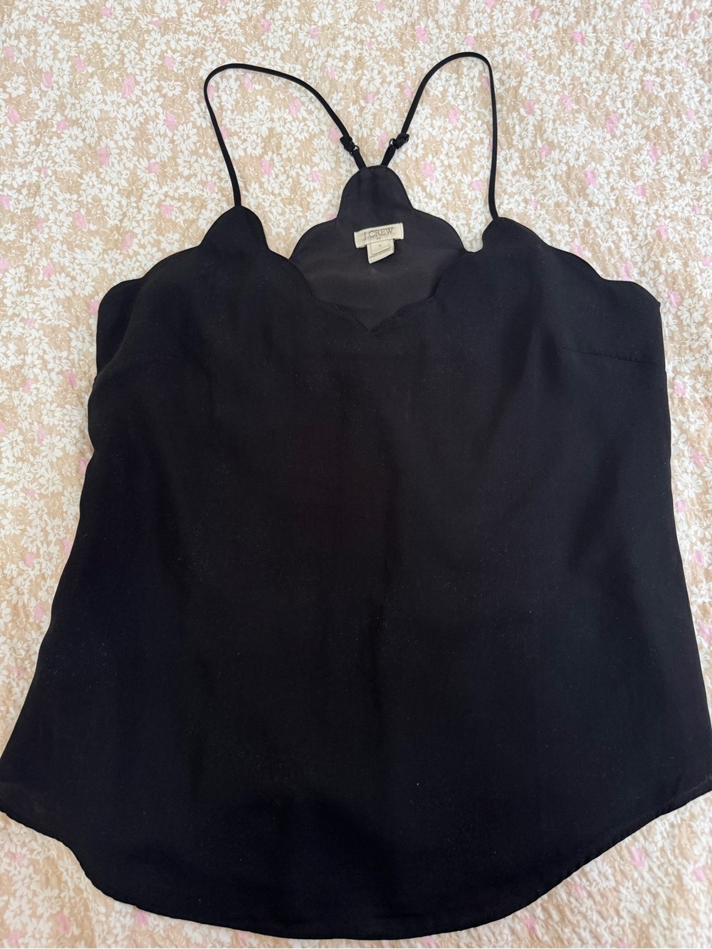 Women’s J.Crew Scallop Edge Black Spaghetti Strap Cami Sleeveless Top Size 2